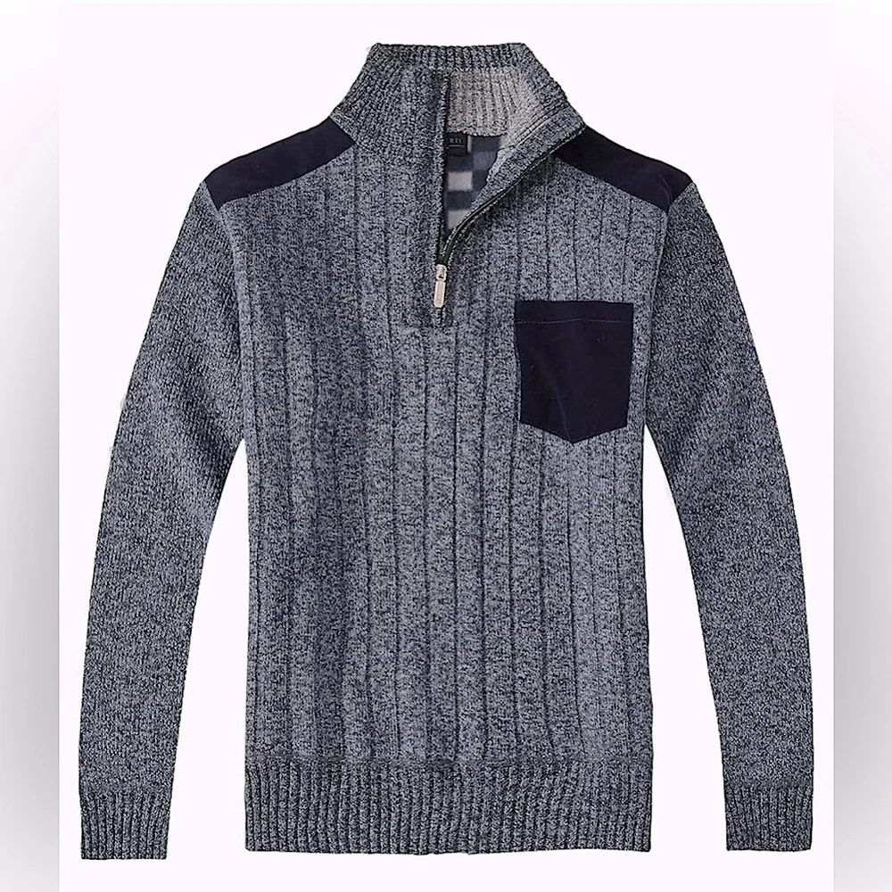 Men's Half Zip Pullover Knit Sweater Soft Brushed Flannel Lining Gioberti NEW